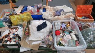 A large quantity of assorted haberdashery, needlework and sewing ephemera inc wools, threads,