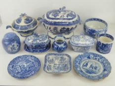 A quantity of assorted Copeland Spode and other blue and white ceramics including;