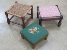 A selection of three assorted 20th century footstools.