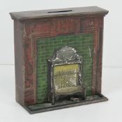 A novelty tin money box c1930s in the form of 'Patent Injector Ventilating 'Thermo x' Gas Fire',
