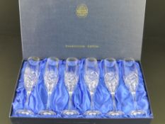 A set of six Bohemia lead crystal champagne flutes in original box.