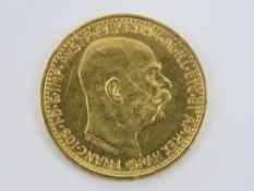 An Austrian Mint 10 Corona 'Franz-Joseph 1912' restrike coin to commemorate the King's 82nd