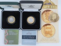 Three silver proof coins; Alderney £5 (28.