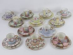 A HW Gridley & Co Art Deco chintz tea set comprising twelve trios (one saucer deficient) each