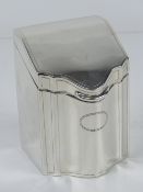 An Art Deco HM silver tea caddy in the shape of a Georgian knife box,