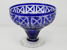 A John Walsh cut glass cobalt blue footed bowl, (Kenilworth pattern?) c1920s, 22.5cm dia.