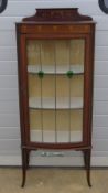 An Edwardian glazed display cabinet having door opening to reveal shelves within,