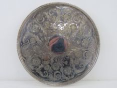A Viners silver plated serving tray having pierced gallery and floral decoration upon, 31cm dia.