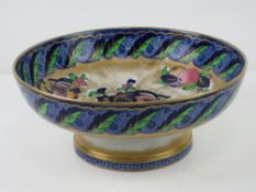 A Losol Ware part gilded fruit bowl having fruit and butterfly decoration throughout, 27cm dia,