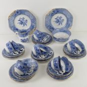 An attractive blue and white part gilded Copeland Spode 'Camilla' pattern twelve piece tea service