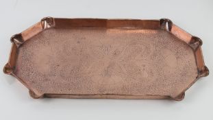 A large and impressive copper Arts & Crafts tray having Art Nouveau floral engraving to centre,