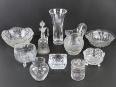 A quantity of assorted cut glassware including vase in the style of Royal Brierley, bowls, carafe,