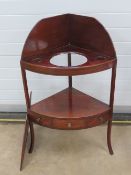 A good mahogany corner washstand having solid upper and lower shelves, single drawer below,