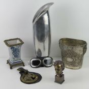 A quantity of assorted collectables inc AMS motorcycle goggles, horse brass on single martindale,