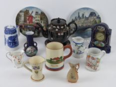 A quantity of assorted ceramics including Mottoware tankard,