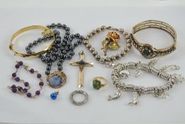 A quantity of assorted silver and costume jewellery including Czechoslovakian bangle,