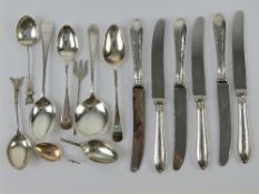 A set of six HM silver handled butter knives, together with four assorted HM silver spoons (total 1.