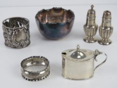 A quantity of assorted HM silver items including pierced napkin ring of ornate foliate design with