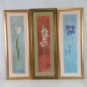 A set of three (two plus one) floral portrait pictures in modern frames 95 x 34cm.
