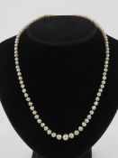 A strand of individually knotted pearls having diamond set clasp,