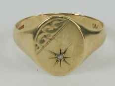 A 9ct gold and diamond signet ring,