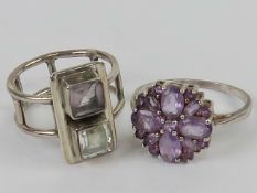 A floral silver and amethyst ring, the c