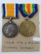 A pair of WWI British medals being War and Victory each with ribbon engraved for 10468 PTE. E.