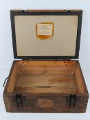 A WWII German rifle grenade wooden transit box, dated 1944 with original label.