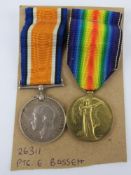 A pair of WWI British medals being War and Victory each with ribbon engraved for 26311 PTE. E.
