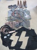 A quantity of assorted reproduction militaria; five leather Y-Straps, MP40,