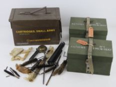 Two 1956 British Military rations tins, with contents together with a British Military 5.
