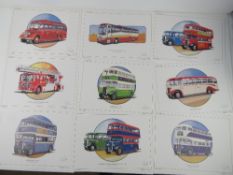 A quantity of sixteen coach and bus themed full colour lithographs by Corgi Toys Ltd,