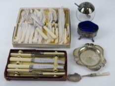 A silver plated salt having Bristol blue glass liner,