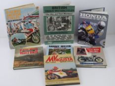 A quantity of motorcycle books including; Honda Conquerors of the Track,