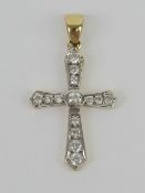 A 9ct gold crucifix pendant set with white stones, hallmarked 375 3.4cm inc bale, 1.8g.
