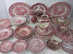 A quantity of assorted red and white ceramics inc Masons Vista pattern, Wedgwood of Etruria plates,