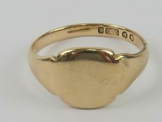 A 9ct gold signet ring, unengraved, hallmarked for London, size L, 2.6g.