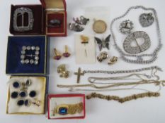 A quantity of assorted costume jewellery including a cut steel buckle,
