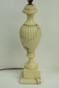 Two alabaster side lamp bases of classical baluster form,