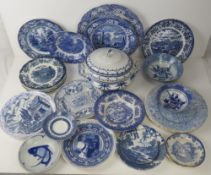 A quantity of assorted blue and white ceramics inc Woods English Scenery dishes, Spode,