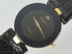 A Raymond Weil 18ct gold plated Othello ladies wristwatch on original crocodile skin strap.