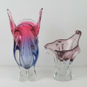 Two art glass vases, one in the form of a stylised calla lily standing 22.