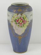 A handpainted blue ground and gilded Noritake shoulder vase bearing green back stamp c1908,