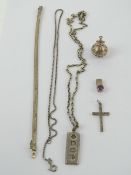 A quantity of silver and white metal jewellery inc ingot pendant hallmarked 1977, chain,