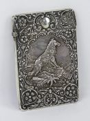 A delightful HM silver card case 'On Guard' featuring dog looking out across valley,