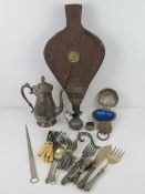 A quantity of assorted silver plated wares including; meat skewer, fish servers,