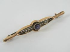 A 9ct gold amethyst and seed pearl bar b