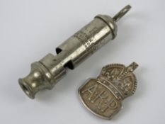An ARP whistle made by J Hudson & Co Bar