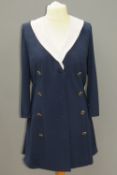 Frank Usher navy blue jacket style dress having detachable collar,