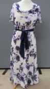 A Jacques Vert purple and cream floral dress size 18, approx 188cm in length at back.